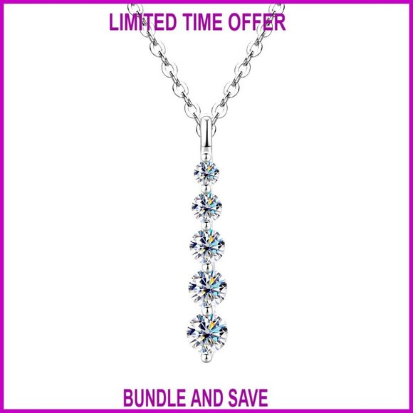 Jewelry - 0.92 CT Moissanite 5-Stone Pendant Necklace, 14K Gold Filled, Adjustable Chain